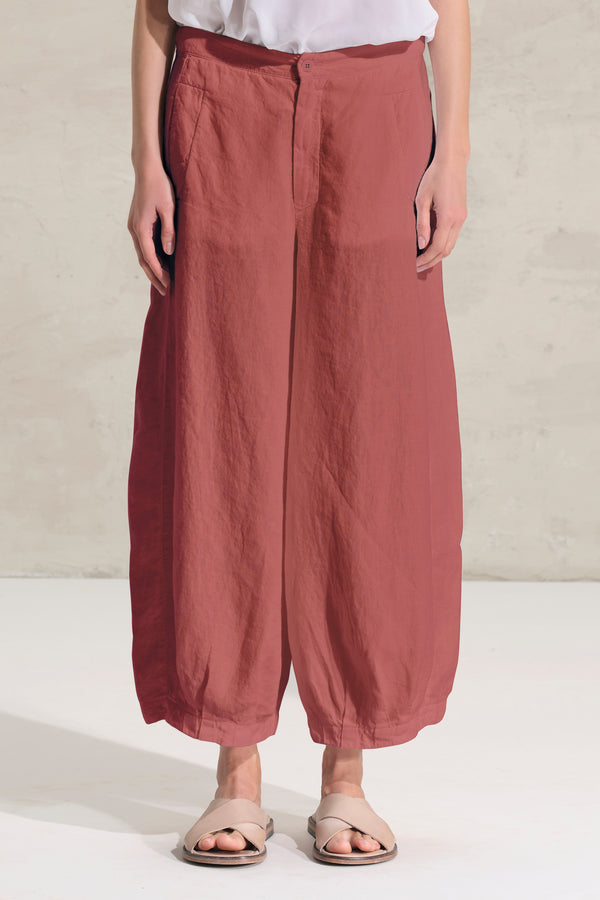 Pantalone cropped gamba larga in lino con pieghe sul fondo. elastico in cintura dietro | 1018.CFDTRDB114.18