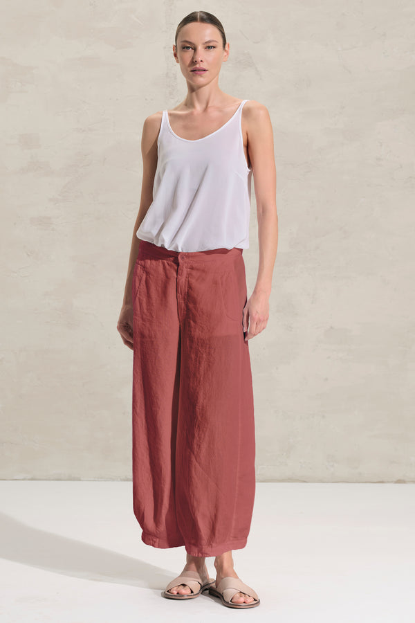 Pantalone cropped gamba larga in lino con pieghe sul fondo. elastico in cintura dietro | 1018.CFDTRDB114.18