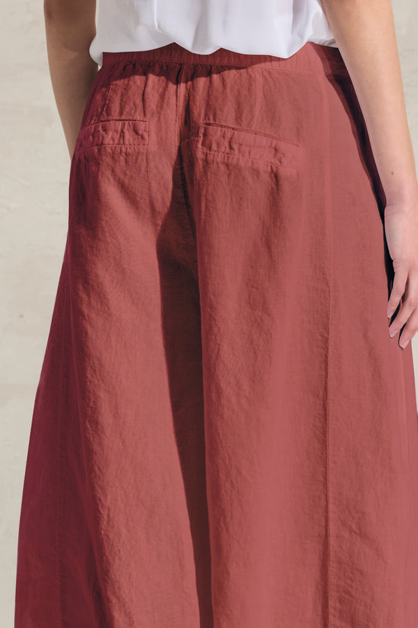 Pantalone cropped gamba larga in lino con pieghe sul fondo. elastico in cintura dietro | 1018.CFDTRDB114.18