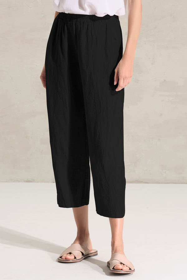 Leinenhose mit elastischem Bund und Einsatz aus Viskose-Georgette | 1018.CFDTRDB119.10