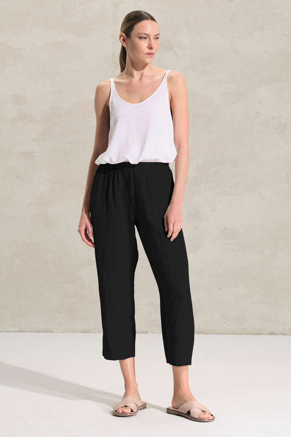 Leinenhose mit elastischem Bund und Einsatz aus Viskose-Georgette | 1018.CFDTRDB119.10