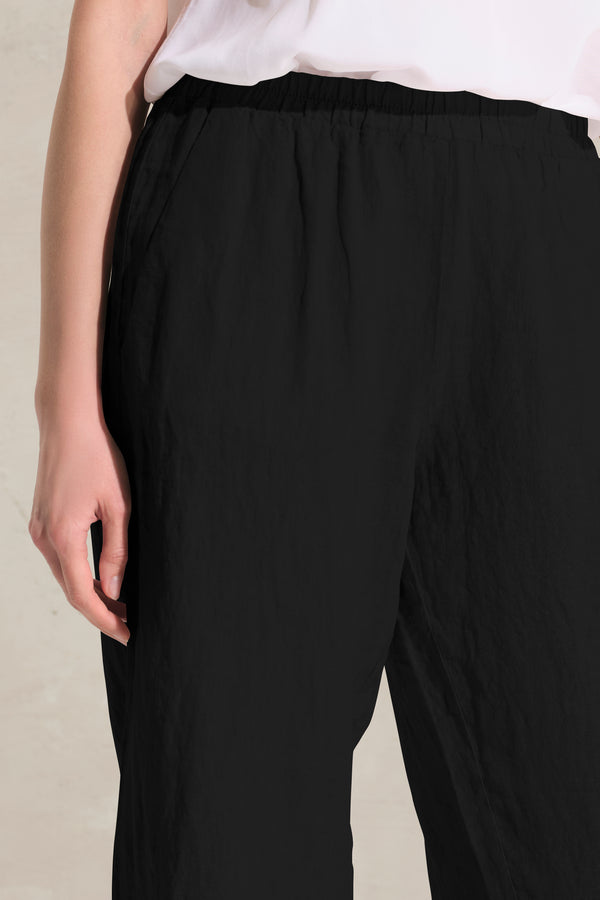 Leinenhose mit elastischem Bund und Einsatz aus Viskose-Georgette | 1018.CFDTRDB119.10
