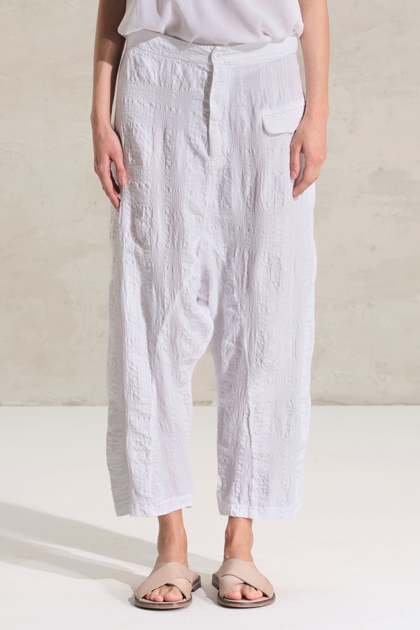 Pantalone con cavallo basso in goffrato di cotone e lino jaquard | 1018.CFDTRDJ191.00