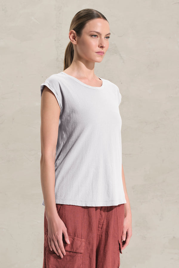 T-shirt con manica ad aletta in jersey di cotone crepe con inserti in mussola di cotone | 1018.CFDTRDK201.00