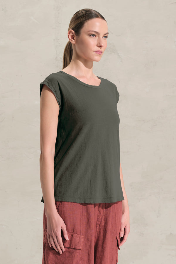 T-shirt con manica ad aletta in jersey di cotone crepe con inserti in mussola di cotone | 1018.CFDTRDK201.04