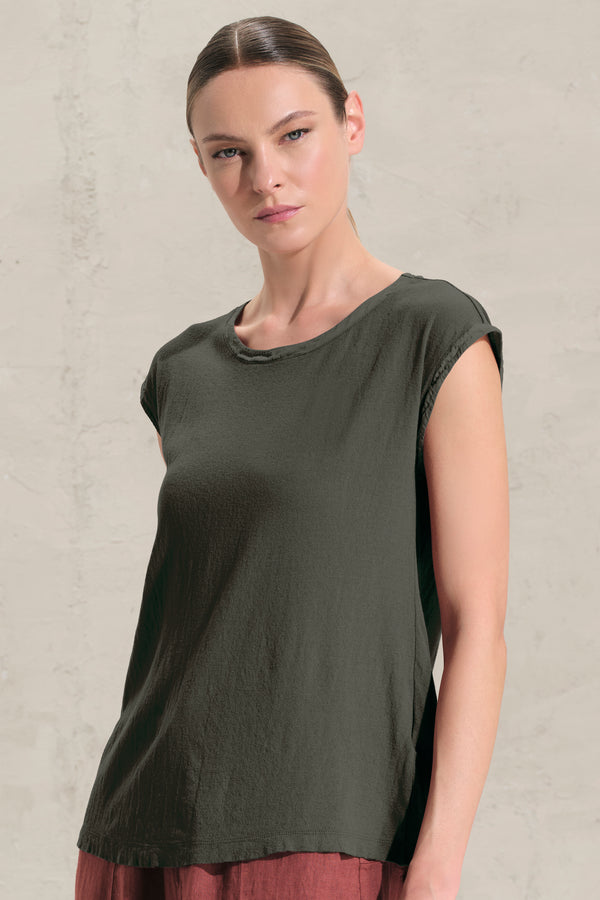 T-shirt con manica ad aletta in jersey di cotone crepe con inserti in mussola di cotone | 1018.CFDTRDK201.04