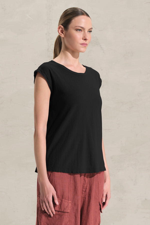 T-shirt con manica ad aletta in jersey di cotone crepe con inserti in mussola di cotone | 1018.CFDTRDK201.10