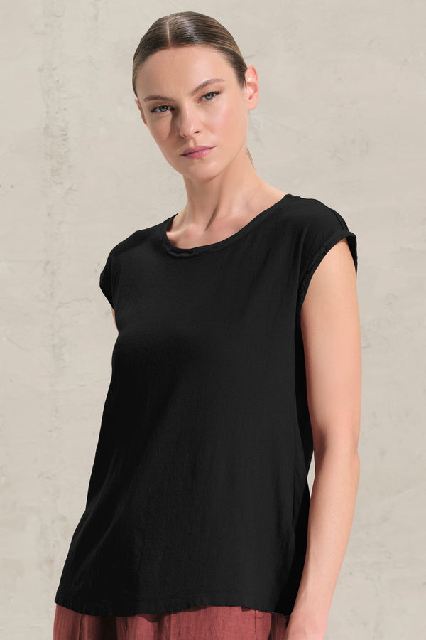 T-shirt con manica ad aletta in jersey di cotone crepe con inserti in mussola di cotone | 1018.CFDTRDK201.10