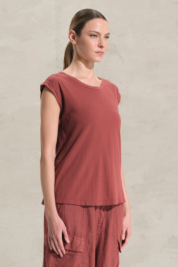 Weit geschnittenes Shirt mit Flügelärmeln aus Baumwollkreppjersey mit Einsätzen aus Baumwollmusselin | 1018.CFDTRDK201.18