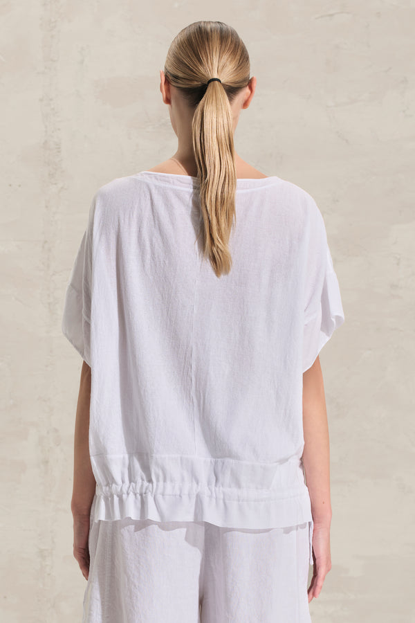 Oversize-Shirt aus Baumwollkreppjersey mit Tunnelzug am Saum und Einsätzen aus Baumwollmusselin | 1018.CFDTRDK202.00