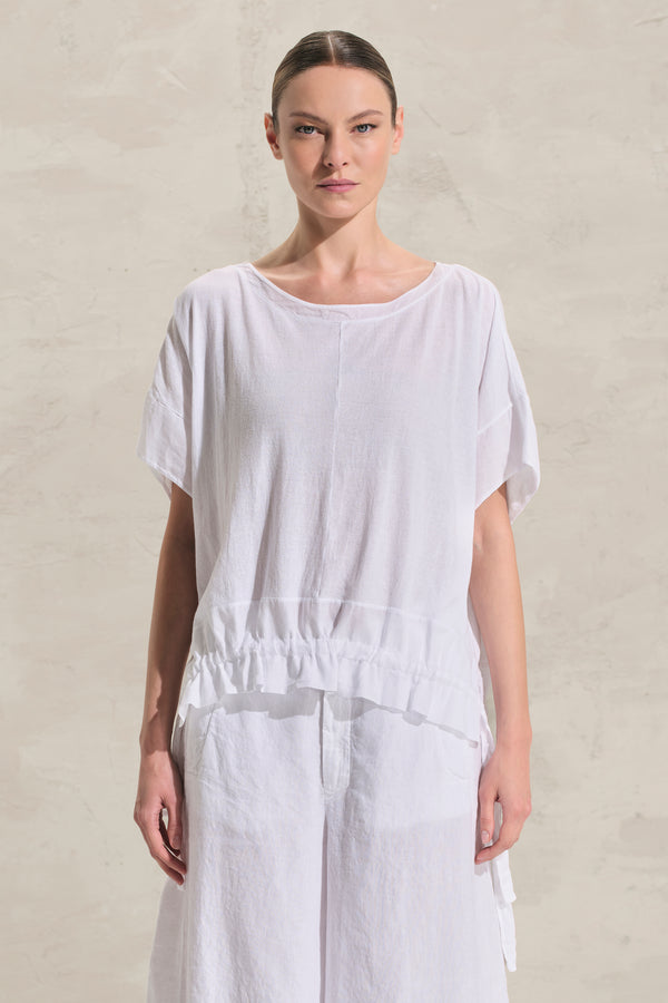 Oversize-Shirt aus Baumwollkreppjersey mit Tunnelzug am Saum und Einsätzen aus Baumwollmusselin | 1018.CFDTRDK202.00