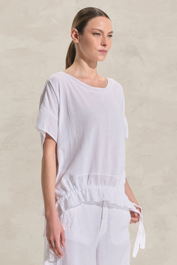 Oversize-Shirt aus Baumwollkreppjersey mit Tunnelzug am Saum und Einsätzen aus Baumwollmusselin | 1018.CFDTRDK202.00