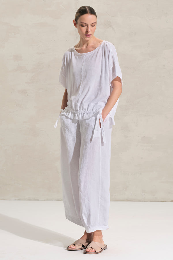 Oversize-Shirt aus Baumwollkreppjersey mit Tunnelzug am Saum und Einsätzen aus Baumwollmusselin | 1018.CFDTRDK202.00