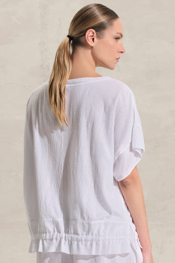 Oversize-Shirt aus Baumwollkreppjersey mit Tunnelzug am Saum und Einsätzen aus Baumwollmusselin | 1018.CFDTRDK202.00