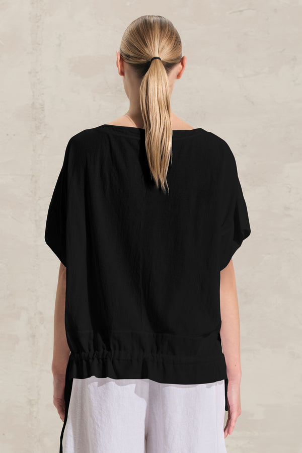 Oversize-Shirt aus Baumwollkreppjersey mit Tunnelzug am Saum und Einsätzen aus Baumwollmusselin | 1018.CFDTRDK202.10
