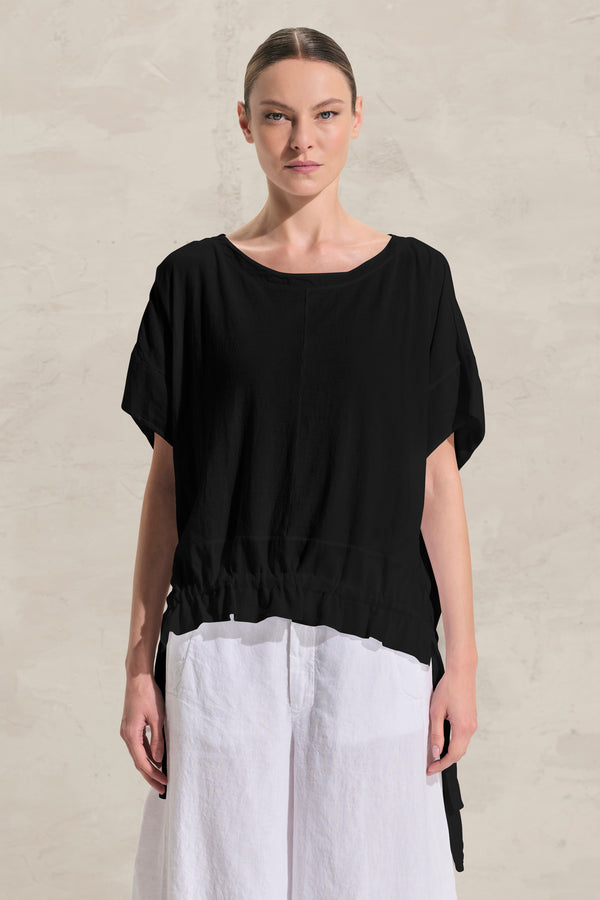 Oversize-Shirt aus Baumwollkreppjersey mit Tunnelzug am Saum und Einsätzen aus Baumwollmusselin | 1018.CFDTRDK202.10