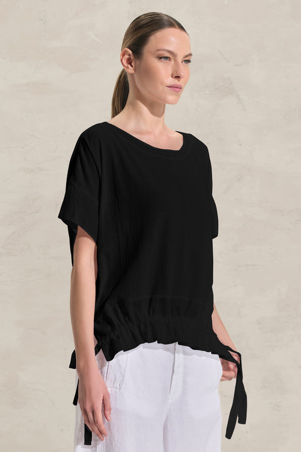 Oversize-Shirt aus Baumwollkreppjersey mit Tunnelzug am Saum und Einsätzen aus Baumwollmusselin | 1018.CFDTRDK202.10
