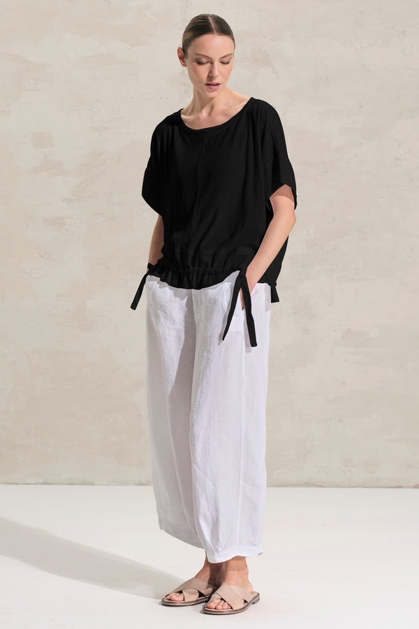 Oversize-Shirt aus Baumwollkreppjersey mit Tunnelzug am Saum und Einsätzen aus Baumwollmusselin | 1018.CFDTRDK202.10