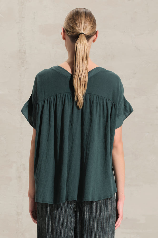 Shirt mit doppeltem V-Ausschnitt aus Baumwollkreppjersey mit Einsätzen aus Baumwollmusselin | 1018.CFDTRDK203.25