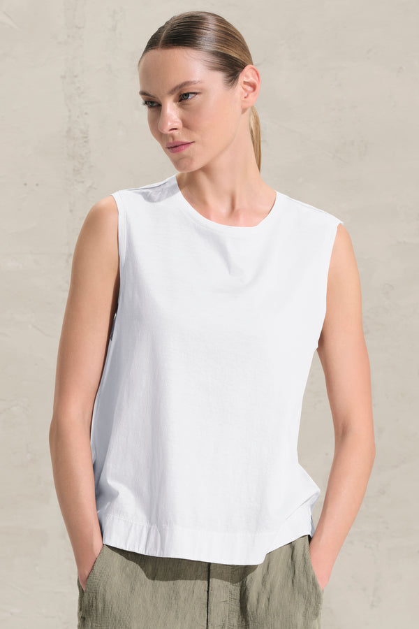 Canotta con spalla larga in jersey di cotone mercerizzato con inserti in georgette di viscosa | 1018.CFDTRDL210.00