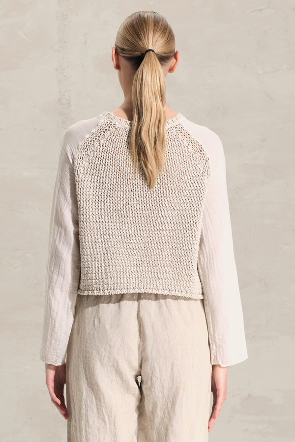 Pullover aus Baumwoll-Bändchengarn mit Ärmeln aus Baumwollmusselin | 1018.CFDTRDO242.02