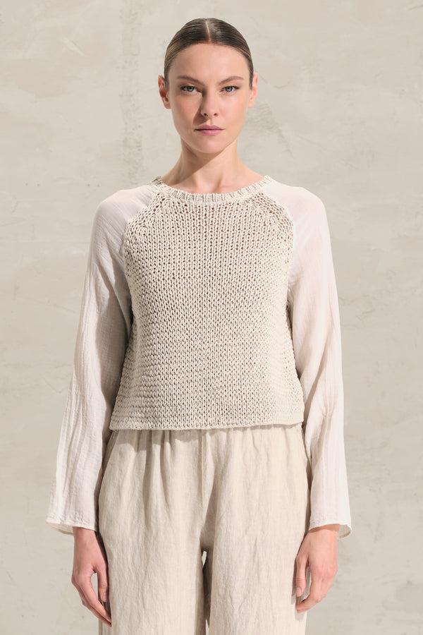 Pullover aus Baumwoll-Bändchengarn mit Ärmeln aus Baumwollmusselin | 1018.CFDTRDO242.02