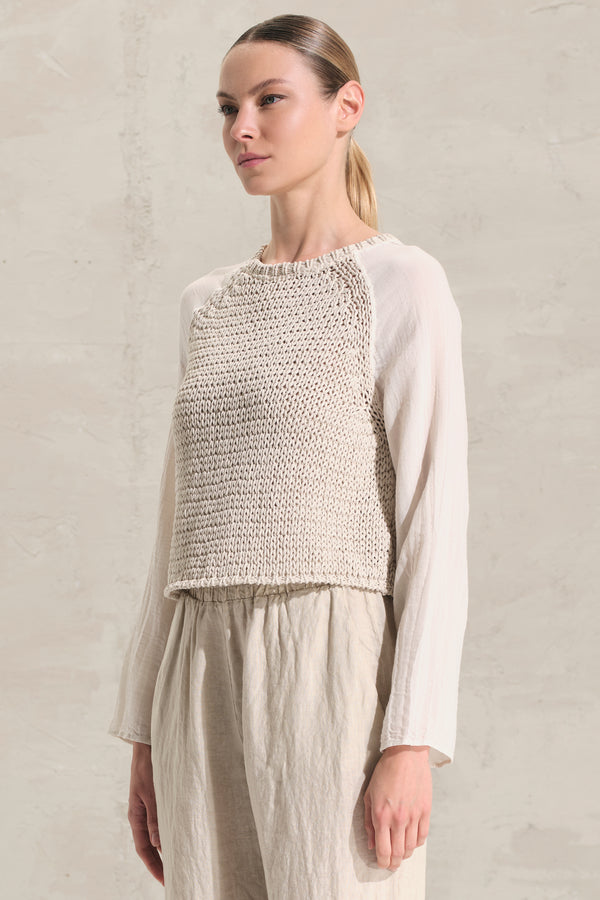 Pullover aus Baumwoll-Bändchengarn mit Ärmeln aus Baumwollmusselin | 1018.CFDTRDO242.02