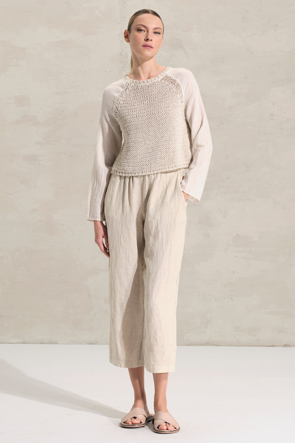 Pullover aus Baumwoll-Bändchengarn mit Ärmeln aus Baumwollmusselin | 1018.CFDTRDO242.02