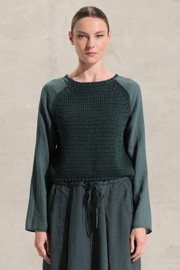 Pullover aus Baumwoll-Bändchengarn mit Ärmeln aus Baumwollmusselin | 1018.CFDTRDO242.25