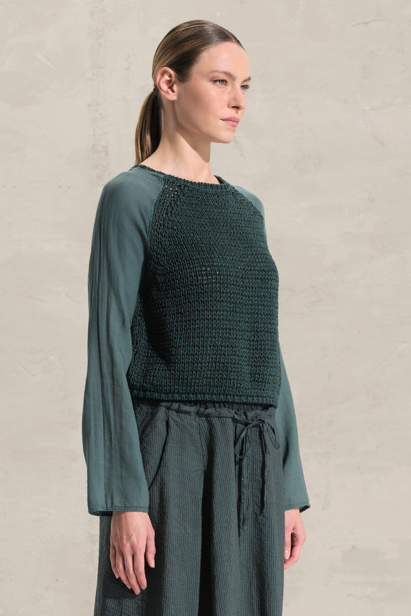Pullover aus Baumwoll-Bändchengarn mit Ärmeln aus Baumwollmusselin | 1018.CFDTRDO242.25