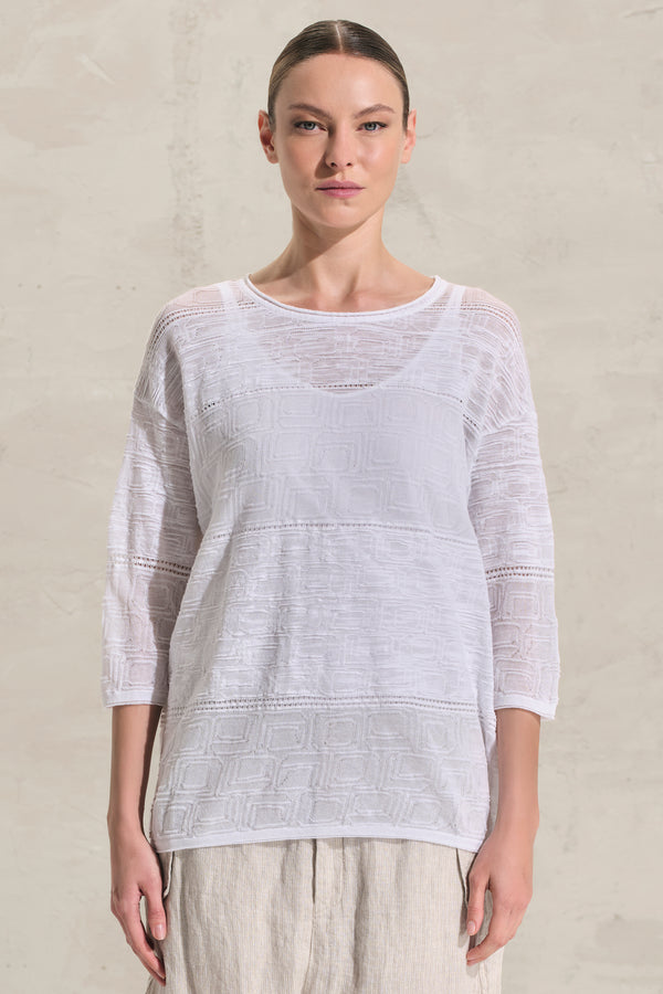 Oversized Pullover mit ellbogenlangen Ärmeln aus Baumwolljacquard | 1018.CFDTRDQ261.00