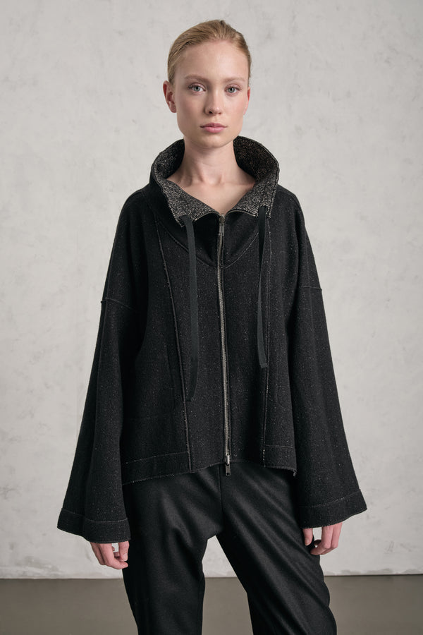Ausgestellte Oversize-Wendejacke, Doubleface, aus Wolle mit Fischgratmuster auf der Außenseite und Innenseite unifarben | 1019.CFDTRE10452.310