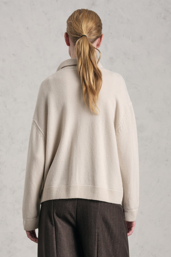 Comfort fit zipped knitted jumper in wool and cashmere with ribbed collar | 1019.CFDTRE13482.22
