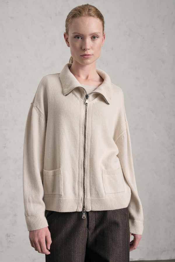 Comfort fit zipped knitted jumper in wool and cashmere with ribbed collar | 1019.CFDTRE13482.22