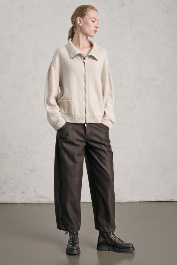 Comfort fit zipped knitted jumper in wool and cashmere with ribbed collar | 1019.CFDTRE13482.22