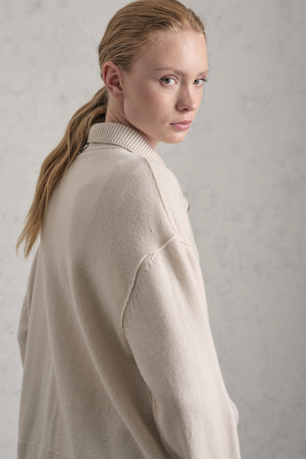 Comfort fit zipped knitted jumper in wool and cashmere with ribbed collar | 1019.CFDTRE13482.22