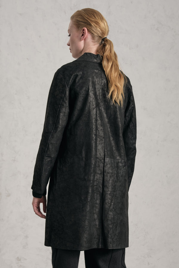 Lange Lederjacke in marmorierter Optik mit Wolltuch-Futter | 1019.CFDTRE1360.10