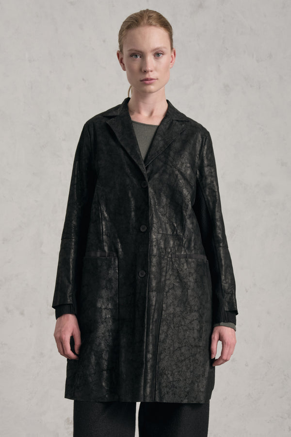 Lange Lederjacke in marmorierter Optik mit Wolltuch-Futter | 1019.CFDTRE1360.10