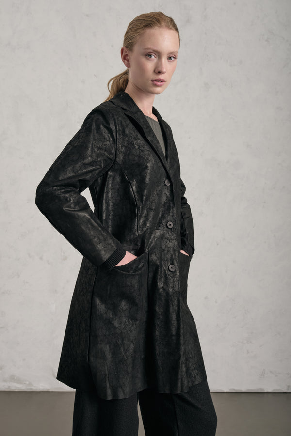Lange Lederjacke in marmorierter Optik mit Wolltuch-Futter | 1019.CFDTRE1360.10