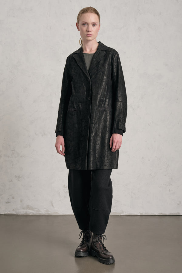 Lange Lederjacke in marmorierter Optik mit Wolltuch-Futter | 1019.CFDTRE1360.10