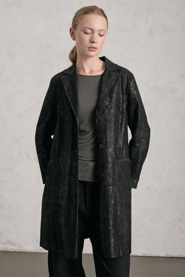 Lange Lederjacke in marmorierter Optik mit Wolltuch-Futter | 1019.CFDTRE1360.10