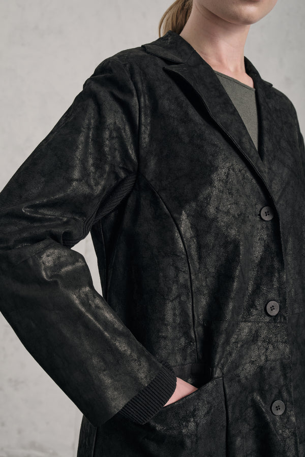 Lange Lederjacke in marmorierter Optik mit Wolltuch-Futter | 1019.CFDTRE1360.10