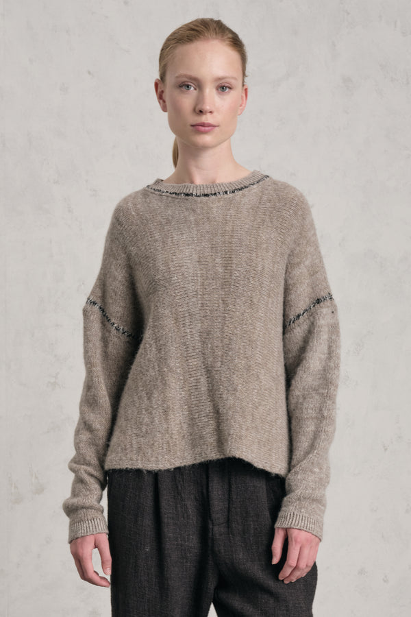 Pullover mit Rundhalsausschnitt aus Alpaka-Wollmischung mit kontrastierenden, plattierten Maschen | 1019.CFDTRE15500.31