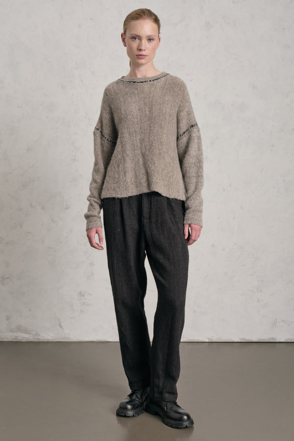 Wool and alpaca blend round neck jumper with contrasting vanisé stitching | 1019.CFDTRE15500.31