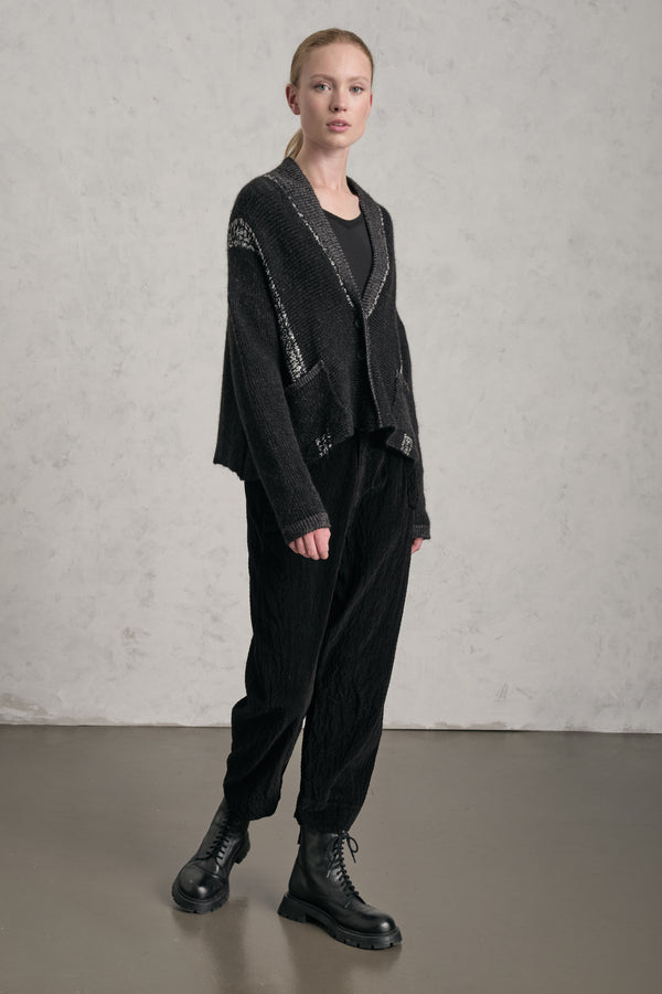 Cardigan mit Schalkragen aus Alpaka-Wollmischung mit kontrastierenden, plattierten Maschen | 1019.CFDTRE15501.10
