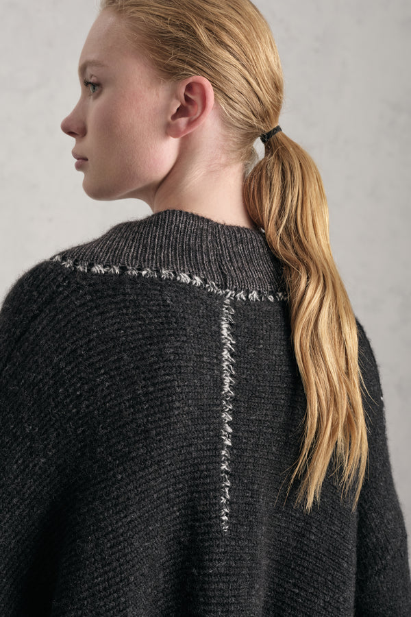 Cardigan mit Schalkragen aus Alpaka-Wollmischung mit kontrastierenden, plattierten Maschen | 1019.CFDTRE15501.10