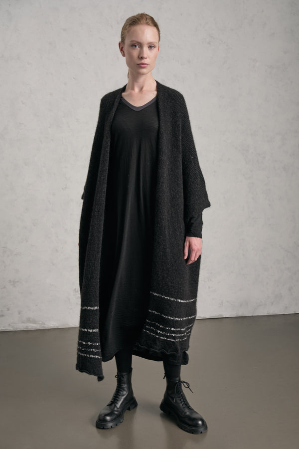 Langer Oversize-Cardigan aus Alpaka-Wollmischung mit kontrastierenden, plattierten Maschen | 1019.CFDTRE15506.10