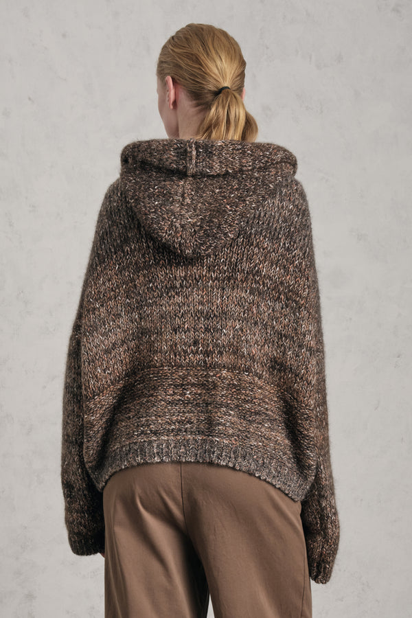 Cardigan con cappuccio in misto alpaca a fasce bicolore | 1019.CFDTRE17522.06