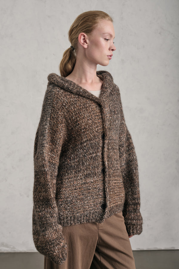 Cardigan con cappuccio in misto alpaca a fasce bicolore | 1019.CFDTRE17522.06