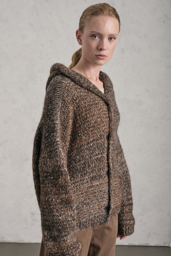 Cardigan con cappuccio in misto alpaca a fasce bicolore | 1019.CFDTRE17522.06